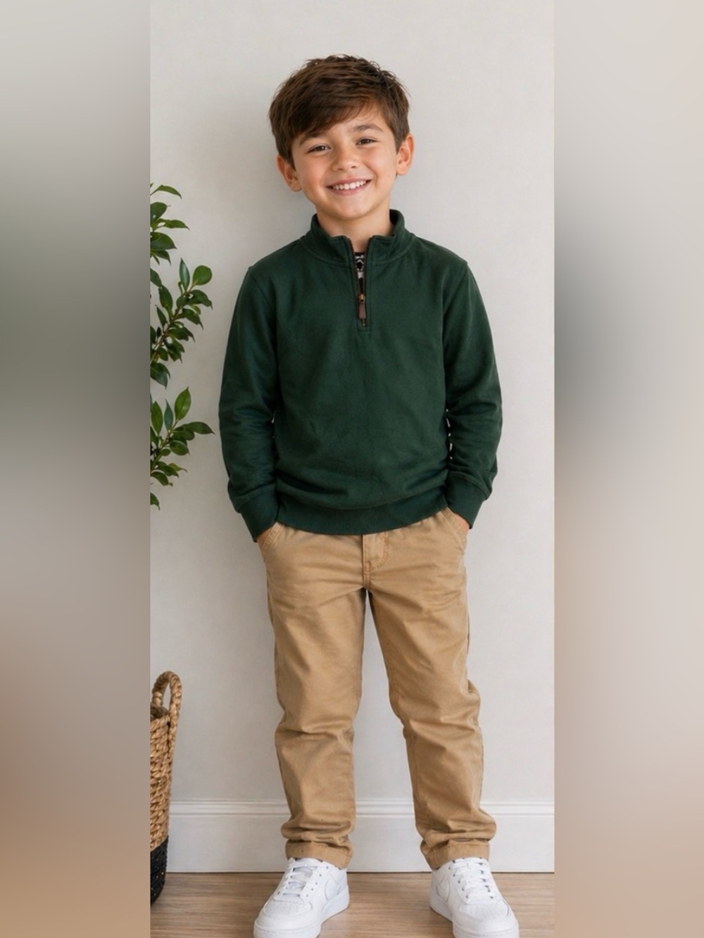 Tommy Bahama Boys Quarter Zip Pullover Sweater Dark Green Size 7/8